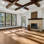 2956 River Forest Hills Great Room Ceiling Beams Fireplace
