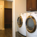 1502 Maple Hills Laundry Room. Ceramic Tile Staggered Joint on 1/3. Raised Washer & Dryer Built-In Tiled Pedestal Platform.
