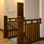3435 Schubert Stairs. Stained Maple Square Balusters Mission Design.