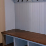 6532 Autumn Blaze Trail Bench + Coat Hooks. Painted beadboard.