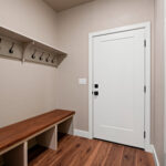9185 Rasner Mud Room. Walnut Bench with Board, Coat Hooks & Shelf.